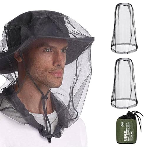 Image of Premium Midge Net for Head 2 Pack, Ultra Large & Long, Extra Fine Holes, Fly & Bug Protection Gear for Camping, Hiking, Fishing, Gardening, Safari, Fit All Hats for Men & Women