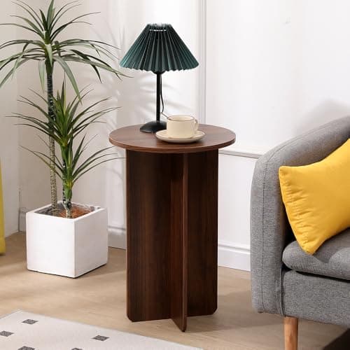 Image of Homullel Round End Table, Small Sofa Side Table for Living Room, Wood Bedside Nightstand for Bedroom, TeaTable for Balcony Small Space (Dark Oak)