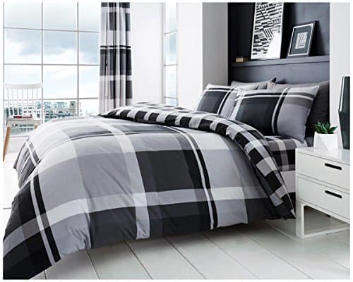 Image of GC GAVENO CAVAILIA Checkered Duvet Cover Sets, 3 pcs, Soft & Warm Polycotton Printed Bedding Double Bed Set, Grey