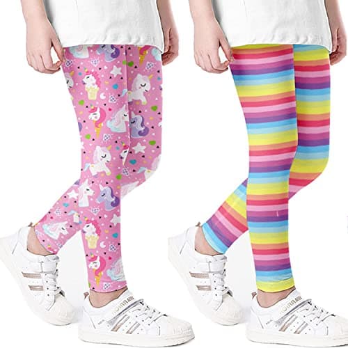 Image of MZSYLK Girl Leggings Kids Floral Pattern Stretchy Leggings Colorful Full Length Tights Pants