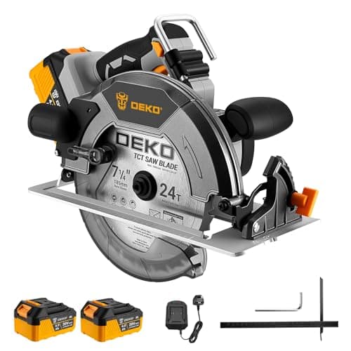 Image of Cordless Circular Saw, DEKOPRO 20V Brushless Circular Saw, 4500RPM, with 185mm Blade, 63mm(90°), 41mm(45°) Cutting Depth, LED Light, Includes Two 4.0Ah Batteries and Charger for Cutting Wood
