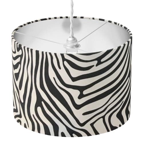 Image of Zebra Print Lampshade, Black and White Lamp Shade, Animal Light Shade, Monochrome Jungle Safari Stripe Pattern Cotton Fabric Drum Decorative Lampshade for Ceiling Table Lamp Floor Pendant Bedroom