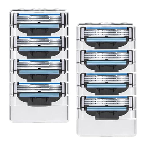 Image of 8 Pcs Replacement Shaver Heads Compatible with Gillette's SkinGuard Sensitive for Mach 3 Series, 3 Ply Shaving Heads for Men Manual Beard Trimmer, Classic Blue, as Gift for Dad Boyfriend Grandpa(Blue)
