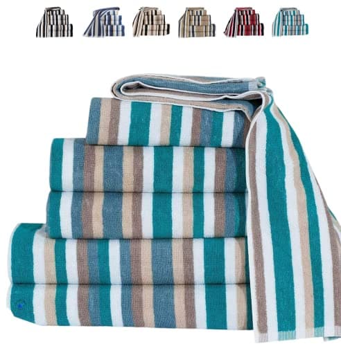 Image of TheWhiteWater – Pack of 2 100% Natural Cotton Hand Towels – Teal Striped 50 x 85 cm – Soft 550 GSM Royal Victorian Flossy Salon Style – Quick-Dry, Absorbent – Ideal for Bathroom, Gym or Spa Use (Teal)