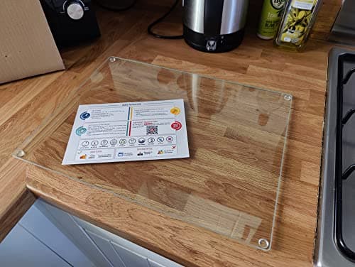 Image of Kitchenville Glass Chopping Board 40x30 cm : Tempered Glass Worktop Savers for Kitchens, Durable, Scratch-Resistant, Heat-Proof - Clear