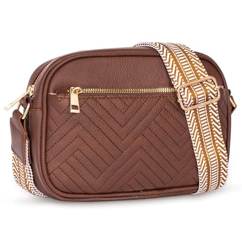Image of Toptime Cross Body Bag Women, Leather Handbags & Shoulder Bags with Adjustable Wide Strap, Stylish Camera Phone Bags for Women with Multi-Pockets, Small Cross Body Bag for Travel Shopping Work (Brown)