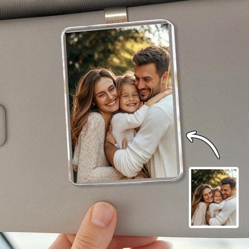 Image of ZYHJJ Personalized Photo Car Visor Clip,Drive Safe I Love You Visor Clip, Father's Day Car Sun Visor Photo Holder,Drive Safe Picture Frame Gift,Custom Car Gifts for Boyfriend, Husband, Dad,Wife, Mum