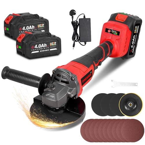 Image of Cordless Angle Grinder 125mm, 700W Brushless Angle Grinder, Battery Grinder with 3-Speed, 3 Discs, 10 Sandpapers, Carry Case, 2×4.0Ah Batteries, for Cutting/Grinding/Polishing