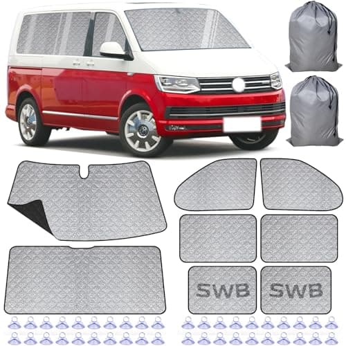 Image of Internal Thermal Blind Set - 8 Pcs Compatible with VW T5/T6 Van SWB (Short Wheelbase), Thickened version with Black Back, Multi-Layer Durable Material, Silver Reflective Effect, Easy Storage