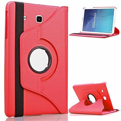 Image of 360 Rotate Case for Samsung Galaxy Tab E 9.6 (2015) T560 T561 Swivel Plain PU Leather Rotate Folio Case Stand Cover (Red)