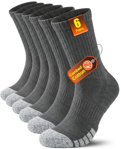 Image of PULIOU Mens Outdoor Hiking Socks, Moisture Wicking Breathable Walking Socks for Men and Women, Thick Cushion Anti Blister Cotton Sports Sock for Running Trainer Cycling 6-8 9-12 (5 Pairs/6 Pairs)