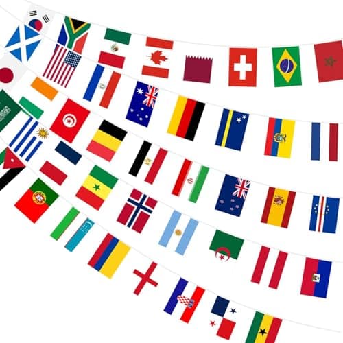 Image of AhfuLife 1 Pack World Flag Bunting for World Cup Party Decorations 2026, 48 Teams Include Czechia, Bosnia & Herzegovina and Sweden Flags Double Sides Fabric Banner for World Cup Football Garden Street