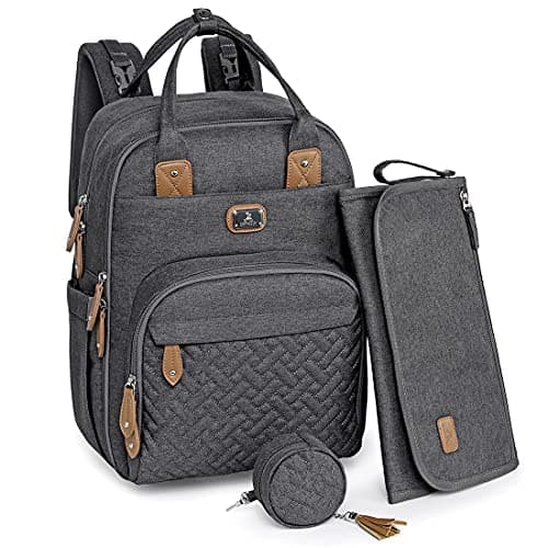 Image of Dikaslon Baby Changing Bag Backpack, Large Baby Bag for Mum and Dad with 19 Pockets, Spacious Nappy Changing Bags with Mat, Pacifier Holder, Stroller Straps, Durable Polysteer (Dark Grey)