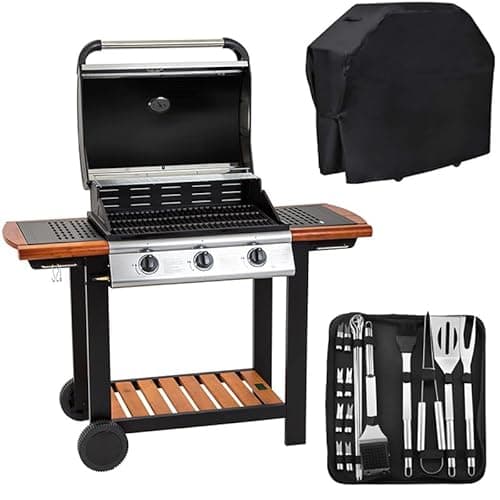 Image of Embermann Modena 3 Burner Gas Barbecue with Heavy-Duty Cover & Deluxe BBQ Tool Set
