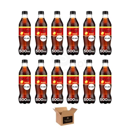 Image of Coca Cola Soft Drinks Variety Pack – Original Taste, Diet Coke & Zero Sugar Fizzy Drinks, Classic Refreshing Cola Cans & Bottles for Party Gathering | (500ml-Bottle 12 pack, Zero Sugr Lemon-£1.40)