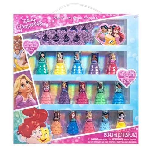 Image of Disney Princess 15 Piece Water Based Nail Polish with 3 Toe Spacers| Quick Dry Peel Off Gift Kit Set for Kids Girls by Townley Girl