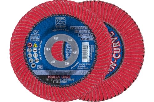 Image of PFERD 67344 Polifan PFR Curve Radial Type Flap Disc, Ceramic Oxide, 5" Diameter, 7/8" Arbor Hole, 12200 RPM, 60 Grit