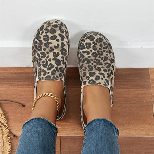 Image of SWTKO Women Canvas Mules Garden Loafer Shoes Memory Foam Slipper Casual Fashion Sneakers Comfortable Slip on Mule Backless Holiday Walking Shoes,leopard print,US8/EU39