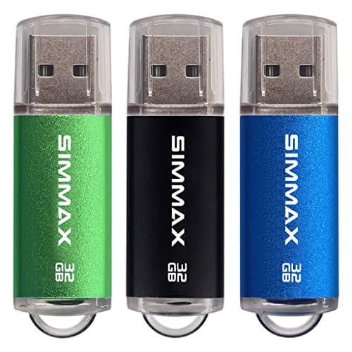 Image of Memory Stick 3 Pack 32GB USB 2.0 Flash Drives Thumb Drive Pen Drive by SIMMAX (32GB Green Black Blue)