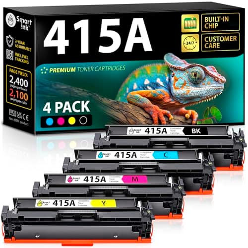 Image of Smart Ink 415A 415 Toner Compatible with Chip for HP 415A 415A (Black, Cyan, Magenta, Yellow) Replacement for LaserJet Pro MFP M479fdw M479fdn M479fdw M454dw M454dn (W2030A W2031A W2032A W20333) A)
