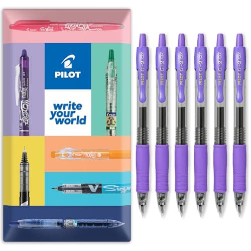 Image of PILOT G-2 Retractable Gel Ink Rollerball Pens - 0.7mm Nib Tip - In Envelope Gift Packaging - Pack Set of 6 - Violet Ink