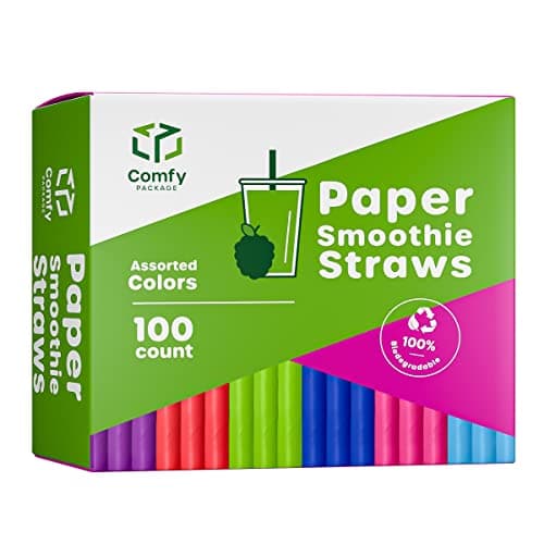 Image of GUSTO [100 Count] Jumbo Paper Smoothie Straws - 100% Biodegradable, Assorted Colours, Eco-Friendly Paper Straws for Smoothies