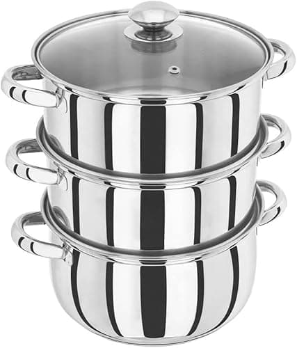 Image of Buystarget 22CM 3 Tier Stainless Steel Induction Hob Steamer with Glass Lid Cookware Pot & Pan Set