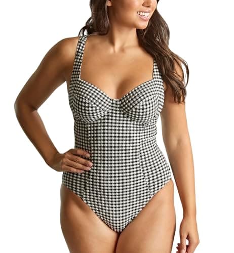 Image of Panache Women's Paloma Gingham Swimsuit – Balcony Support, Retro Chic Style, Black Gingham, 38G