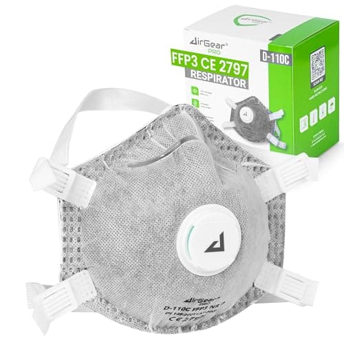 Image of AirGearPro FFP3 Face Mask with Exhalation Valve • Filtration Respirator for Adults • Comfortable Protective FFP3 Mask for Dust, Painting, Construction • Pack of 5