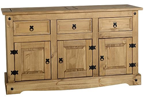 Image of Corona 3 Door 3 Drawer Large Sideboard Solid Wood Pine Wooden Light Fiesta Wax Dresser Lounge Hallway Living Room Kitchen Dining Room Bedroom Side Unit Mexcian Style 76cm High 125cm Wide 40cm Deep
