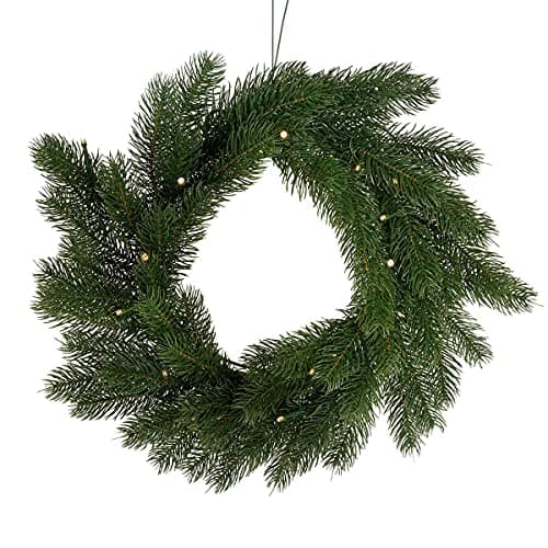 Image of CHARLES BENTLEY Christmas Wreath, 12 inch, Faux, Pre-Lit, Decorative, Green, Christmas, Front Door, Wreath, Artificial, Nordic Spruce, Realistic Lights, Natural Xmas Decoration, 30cm Width, LED Lights