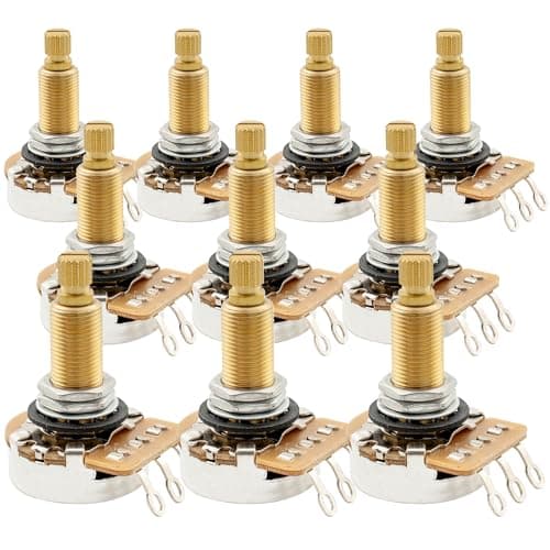 Image of Musiclily Pro HD A1M Pots Brass Metric Split Long Shaft 19mm Audio Taper Potentiometers for Electric Guitar Bass (Set of 10)