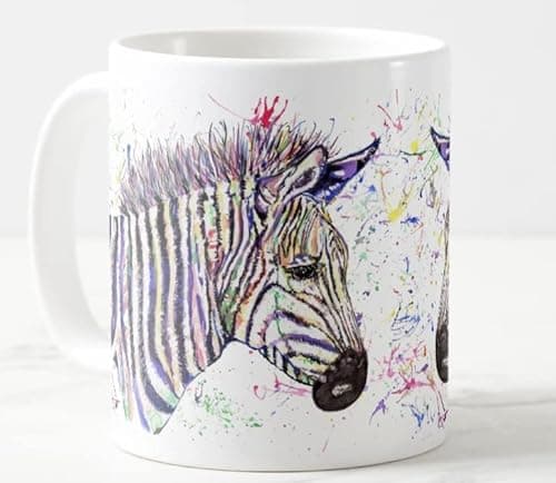 Image of Vixar Zebra Animals Watercolour Art Coloured Mug Cup Gift Birthday Work Office Christmas Tea Coffee (White)