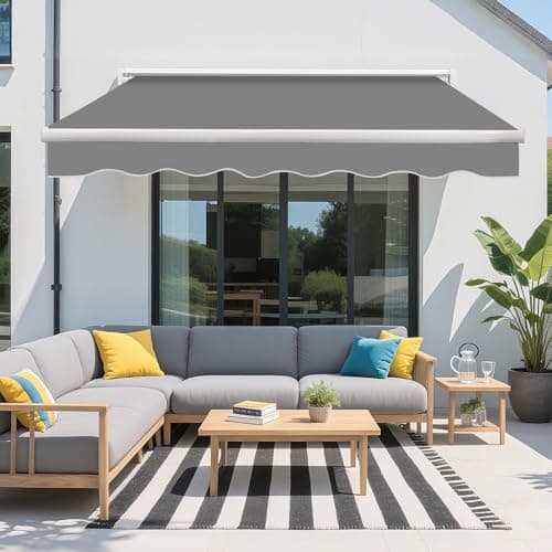 Image of Green Bay 3 m x 2.5m DIY Patio Retractable Manual Awning Garden Sun Shade Canopy Grey with Fittings and Crank Handle