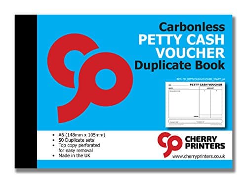 Image of Cherry Carbonless Petty Cash Voucher Duplicate Book | A6 (148mm x 105mm) | 50 Perforated Sets | Made in the UK