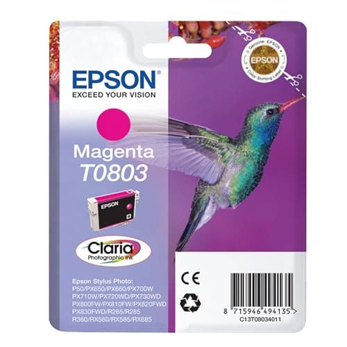 Image of Epson T0803 Magenta Hummingbird Genuine Ink, Claria Photo HD Ink Cartridge