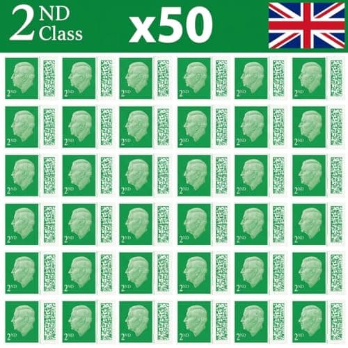 Image of 2nd Class Stamps (50 Pack) – Genuine Barcoded Self-Adhesive UK Letter Postage – Official 2nd Class Postage Stamps (Total 50) | UK BEST SELLERS