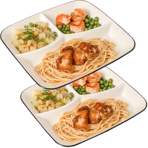 Image of Yanhalo 9.9 Inch (2PCs) Square Divided Plates for Kids Adults, Porcelain Diet Dinner Plate Ceramic Dishwasher & Microwave Safe Compartment Plates, Portion Control Plates