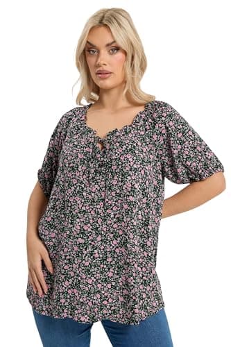 Image of Yours Curve Pink Textured Ditsy Floral Print Top - Women's - Plus Size Curve
