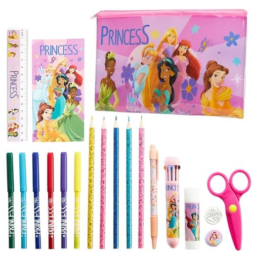 Image of Disney Stitch Kids Pencil Case and Stationery Supplies Set for Preschool Nursery Notebook Colouring Pencils Pen, Girls Gifts (Pink Princess)