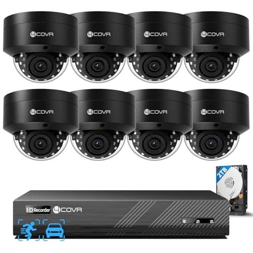 Image of 4COVR 4K PoE CCTV Camera Systems 8 Channel Outdoor, 8X 8MP Security IK10 Vandal-Proof IP67 IP Camera with Audio, NVR 2TB HDD, AI Human Vehicle Detection, IR Night Vision, 24/7 Recording, ELY54AB8M0808