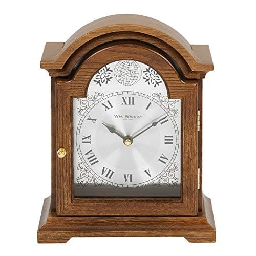 Image of Mantel Clock Broken Arch Wooden Wm Widdop 24cm W2619