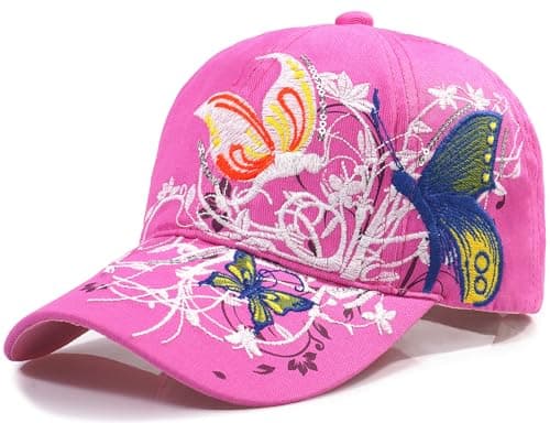 Image of MESU Women Baseball Cap, Adjustable Breathable Embroidered Sun Hat Sport Golf Sunbonnet Outdoor Baseball Caps Pink