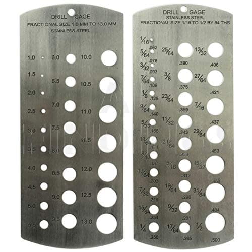 Image of Jewellers Tools Metric & Imperial Set Of 2 Stainless Steel Drill Gauges (Flat) : Gauge 1-13mm 1/16-1/2" (125)
