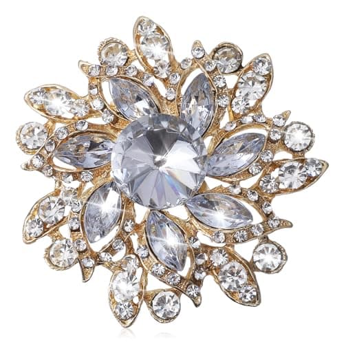 Image of Large Brooches for Women, Crystal Rhinestone Flower Brooch, Vintage Brooches Pin with Gold Accents Elegant Jewelry Gift Rhinestones Floral Lapel Pins for Wedding Dating Party Accessories Birthday