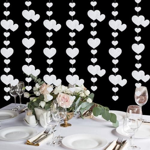 Image of TPTGIAR 5 PCS Love Heart Garland Hanging Streamers, 4m Wedding Decorations, Heart Garland Engagement Party Decorations for Anniversary Wedding Birthday Party Baby Shower (Silver)