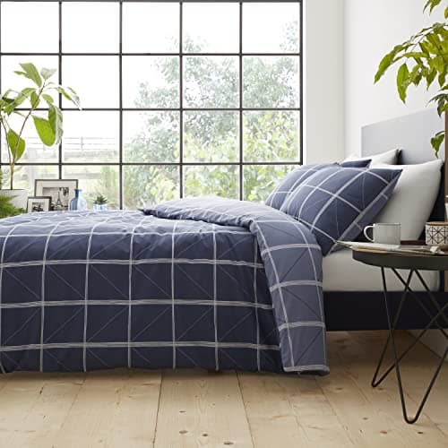 Image of Catherine Lansfield GEOMETRIC GRID Duvet Cover Set 160 x 200 + 50 x 80 cm