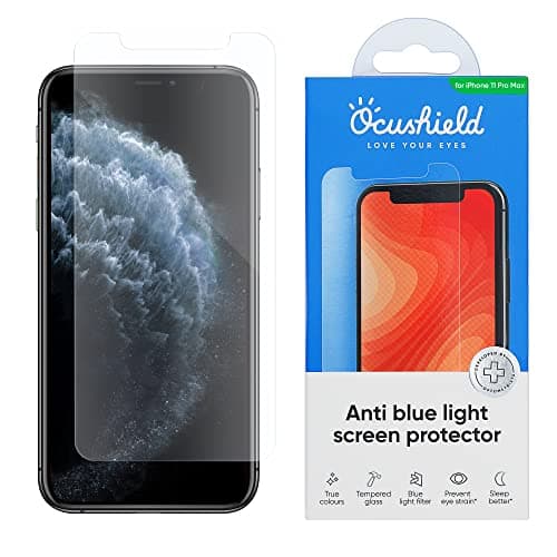 Image of Ocushield Anti Blue Light Screen Protector for iPhone 11 Pro Max | XS Max (6.5") - 9H Tempered Glass Filter Blocks UV & Blue Light, Anti-Bacterial, Designed by UK Optometrists