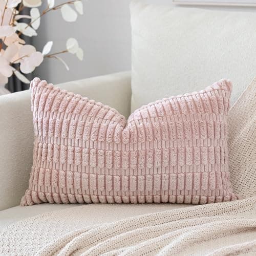 Image of Artscope Corduroy Set of 1 Cushion Cover 30x50 cm Super Soft Boho Striped Lumbar Pillow Covers Case Decorative Modern Cushion Covers for Sofa Couch Bedroom Car Decor Pink