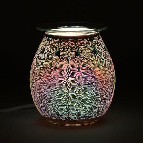 Image of Multicolor Glass 3D Geometric Flower Light Up Electric Oil Burner - 14cm x 10cm (1 Pc.) - Striking Design & Unique Gift, Durable Material - Perfect for Home Decor